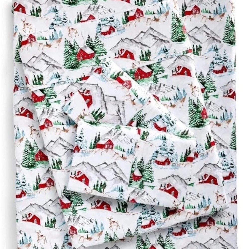 Charter club holiday winter village 100% cotton sheet set full size